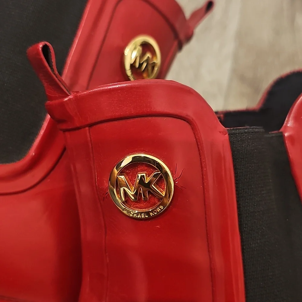MICHAEL KORS Red Women's Ankle Rain Booties Waterproof Galoshes Waterproof SZ 7